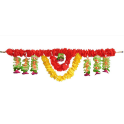 Yellow, Red and Green Cloth Flower Door Toran - Decorative Door Hanging