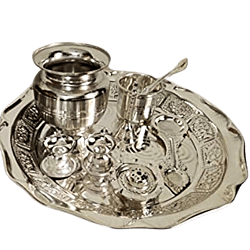 Mandhhiram Brand White Metal Pooja Article Set (Contains 7 Articles)