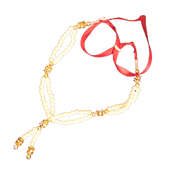 White and Gold Colour beads classic decorative garland with Red Ribbon