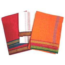 Traditional White, Orange and Red Colours Dhothis Pack of each 1Dhothi